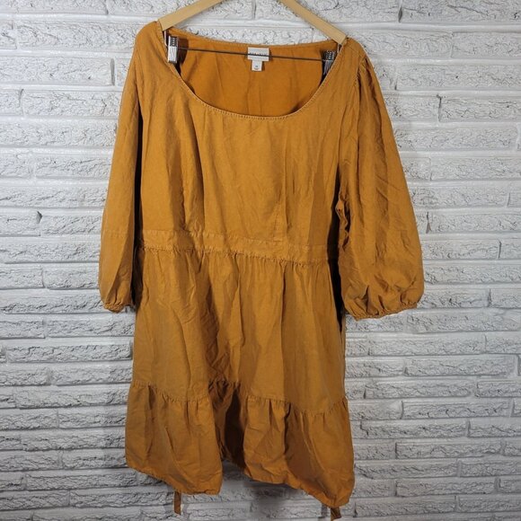 Ava Viv Womens Dress 2X Plus Fit Flare Gold Cotton Pleated Ruffle YEL8E - Picture 1 of 9